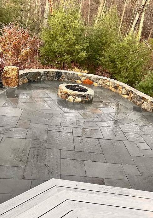 Circle patio, fire-pit and seat wall