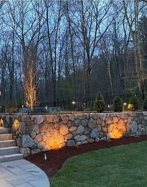 Fieldstone wall with lighting