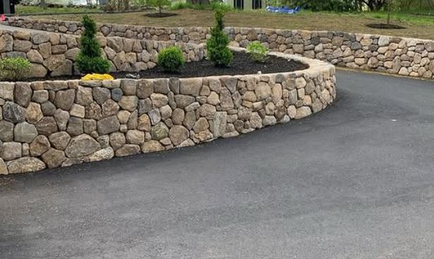 Tiered walls along the drive